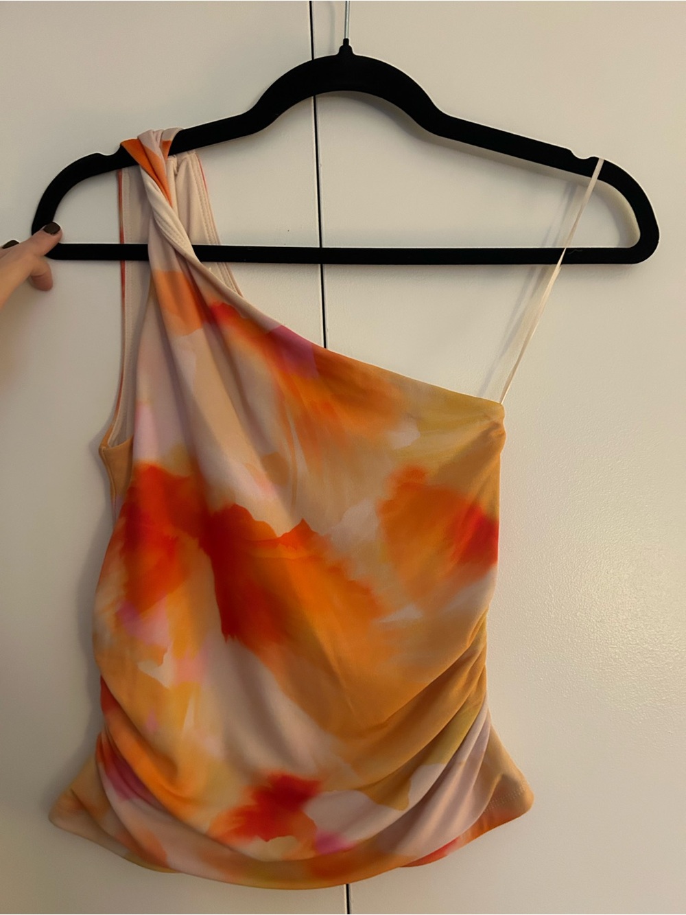 REVOLVE One-Shoulder Watercolor Orange & Pink Draped Dress